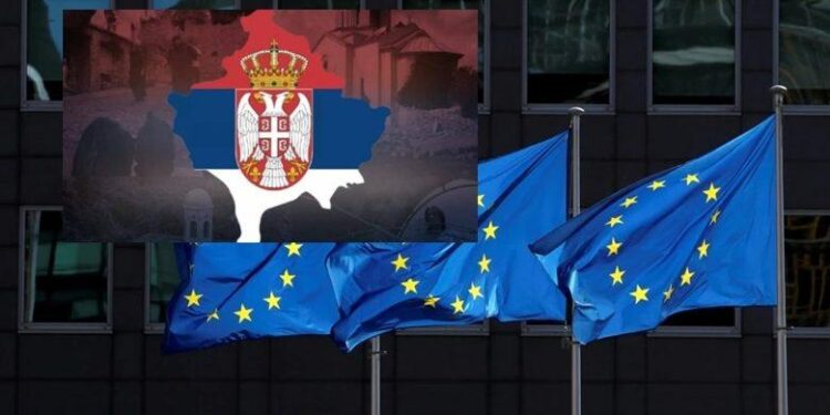 BE i reagon Vuçiqit pas publikimit të hartës së Kosovës të mbuluar me flamurin serb