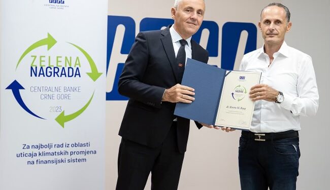 Dr. Martin Bojaj, fitues i Çmimit të parë të Gjelbër të Bankes Qendrore të Malit të Zi